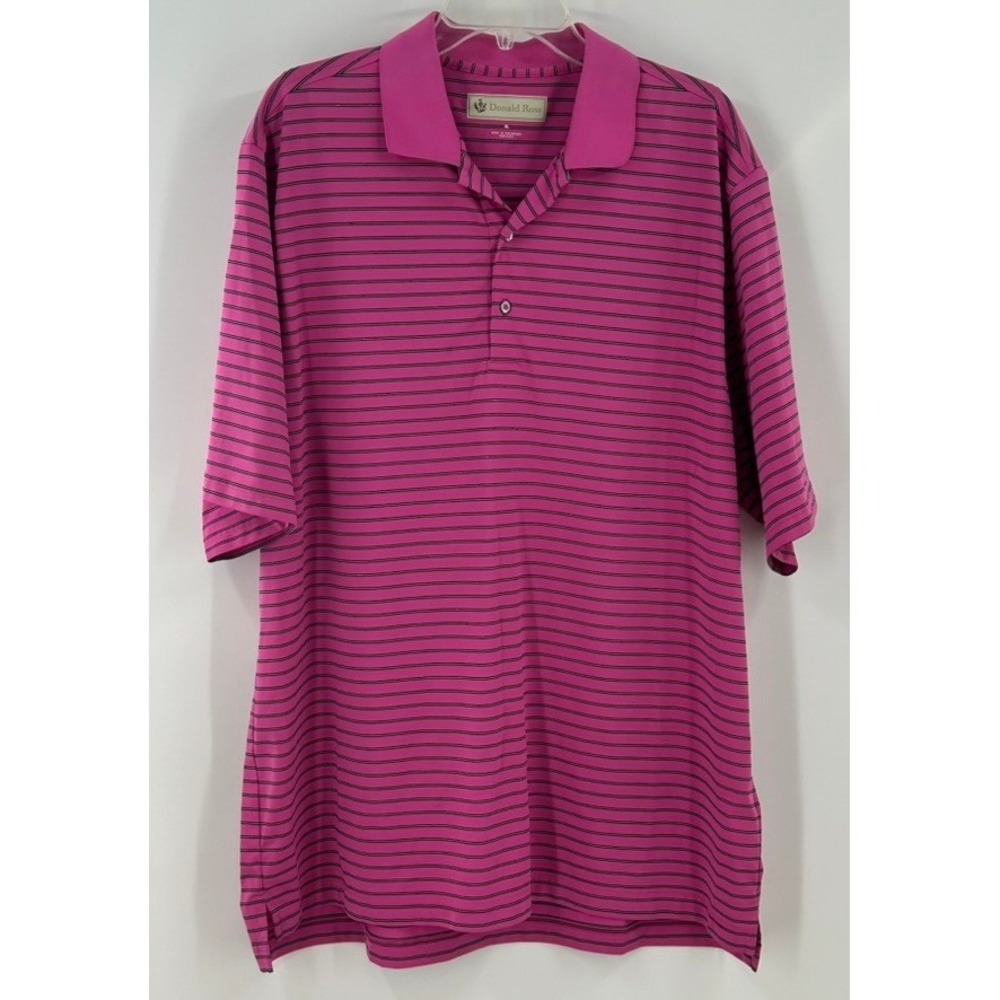 Donald Ross Mens XL Pink Striped Golf Polo Shirt Short Sleeve Performance Crest
